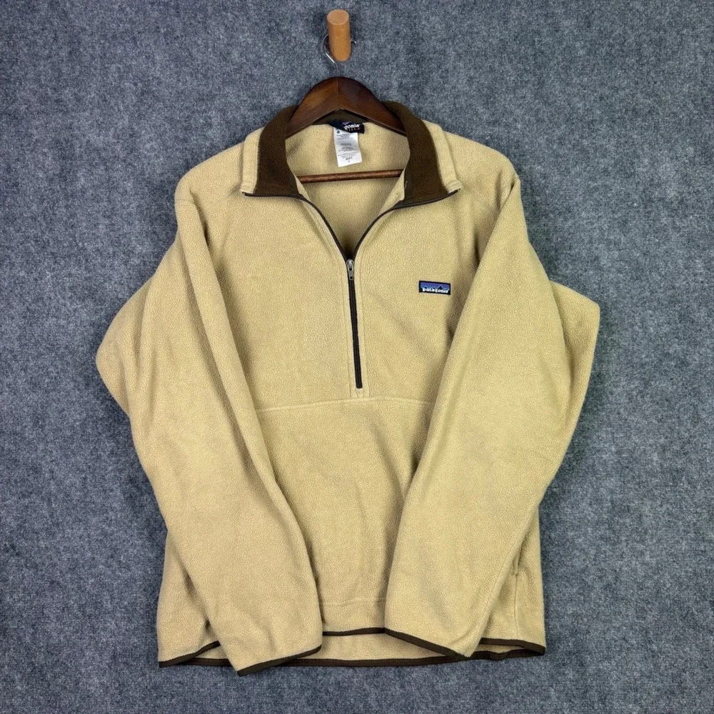 Patagonia Synchilla Fleece Pullover Mens L Tan Brown 1/4 Zip Jacket 0623